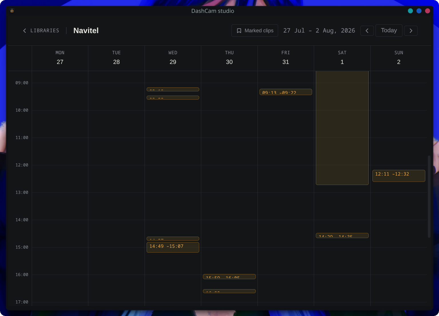 Preview of the calendar view